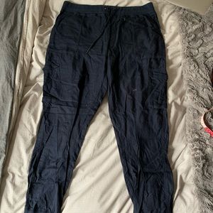 NAVY LINEN CARGO PANTS COMMUNITY BRAND